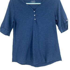 Chico's Women’s Blue 3/4 Sleeve Ultimate Tee Button Up Size M